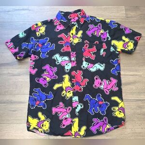 Grateful Dead Jerry Garcia Dancing Bears Short Sleeve Button Hawaiian Mens Shirt